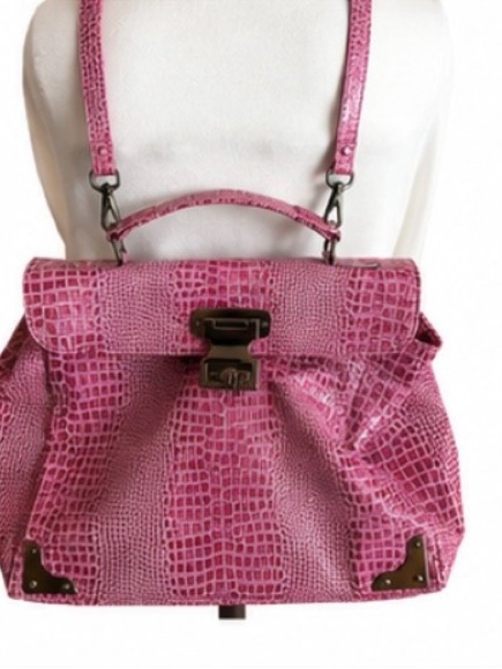 CLEO Pink Crocodile-Embossed Purse/Satchel Shoulder Bag